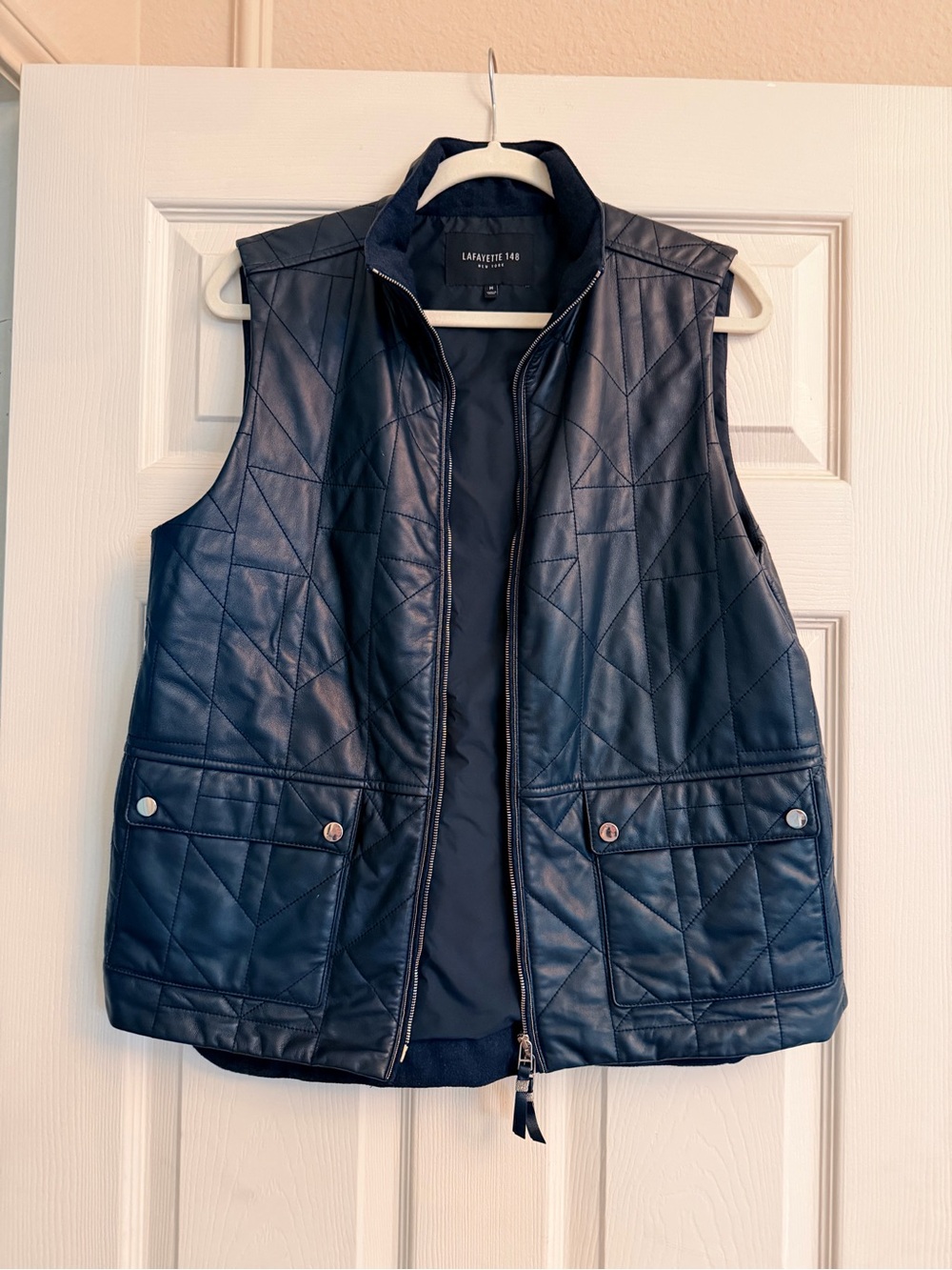 Lafayette 148 New York Quilted Leather Navy Vest
